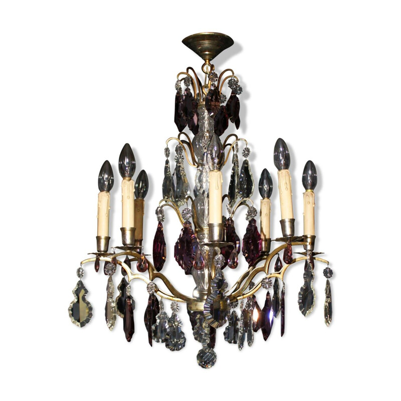 Vintage chandelier with pendants and wafers, France, 1930s