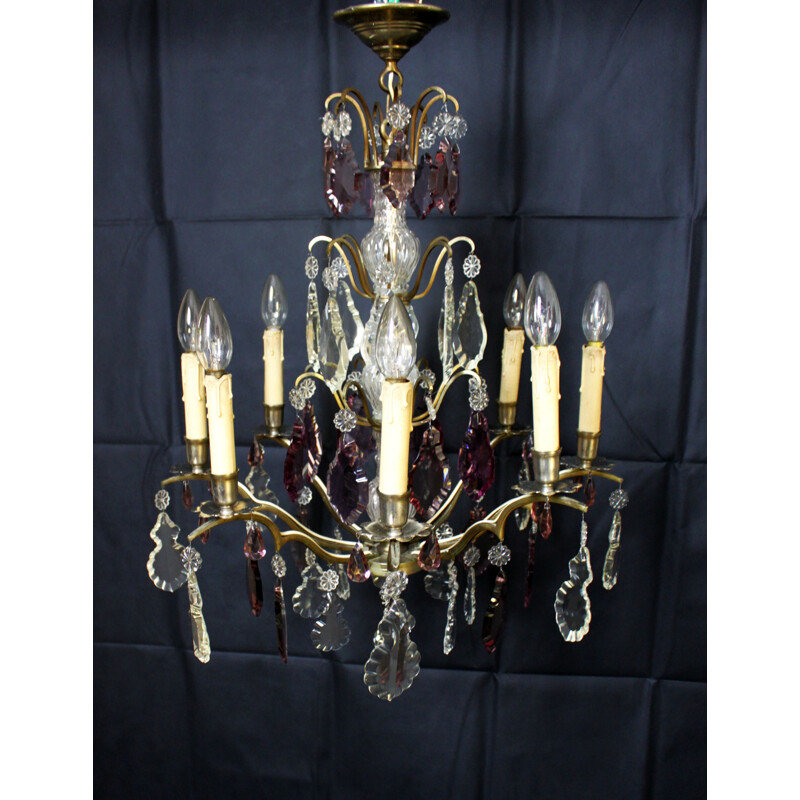 Vintage chandelier with pendants and wafers, France, 1930s