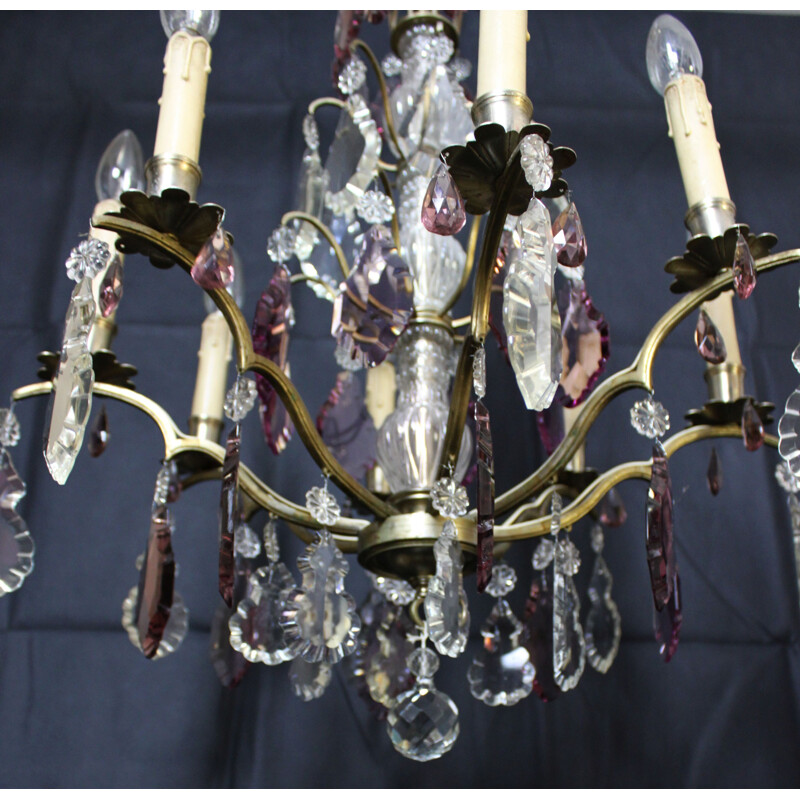 Vintage chandelier with pendants and wafers, France, 1930s