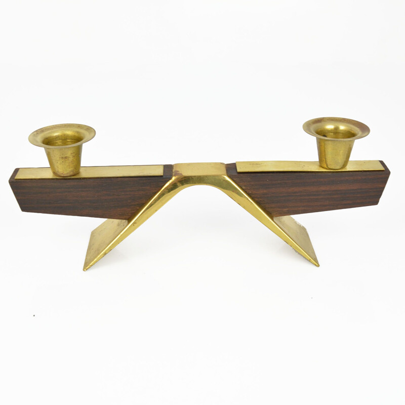 Vintage teak two-armed candlestick, Denmark, 1970s