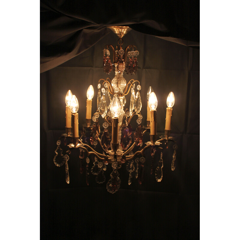 Vintage chandelier with pendants and wafers, France, 1930s