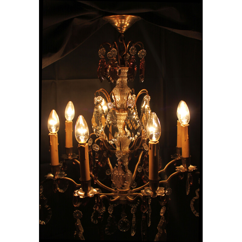 Vintage chandelier with pendants and wafers, France, 1930s