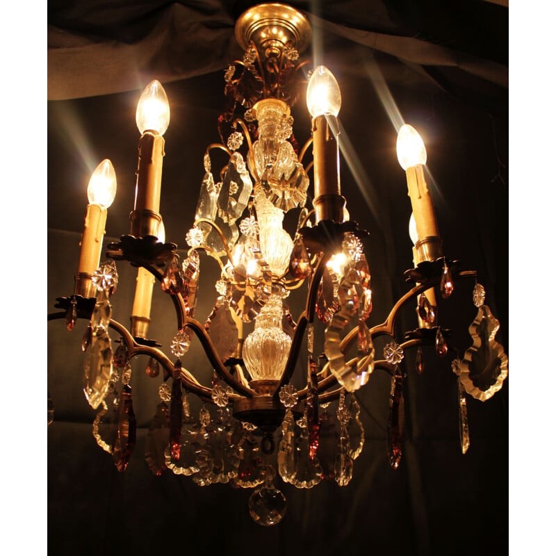 Vintage chandelier with pendants and wafers, France, 1930s