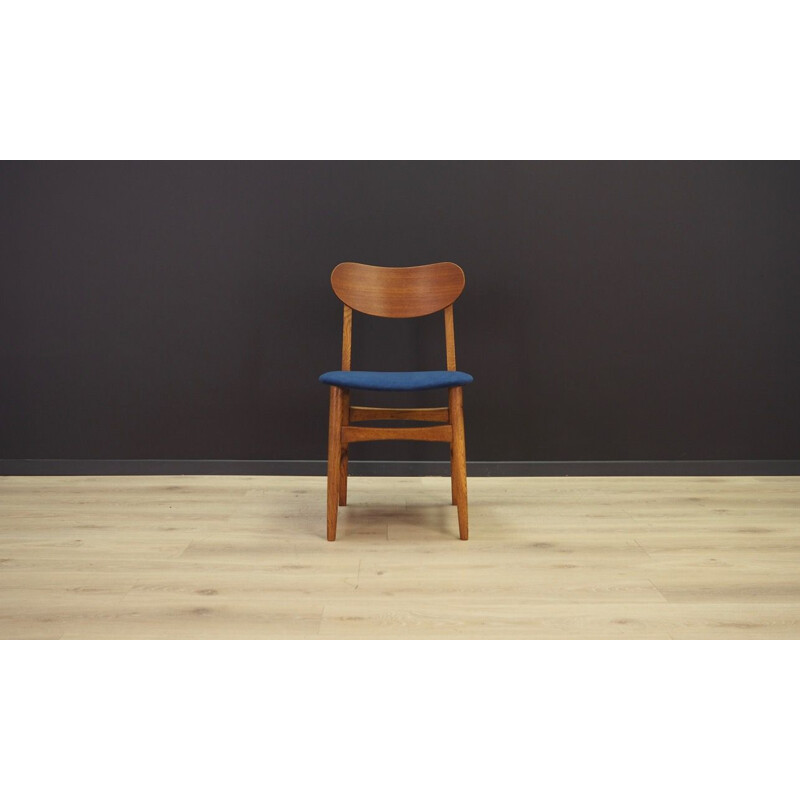 Set of 6 vintage chairs in teak and blue velvet, Denmark, 1960-70s