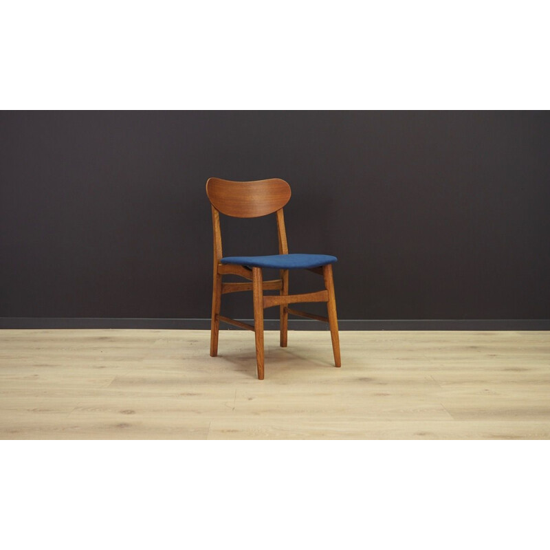 Set of 6 vintage chairs in teak and blue velvet, Denmark, 1960-70s