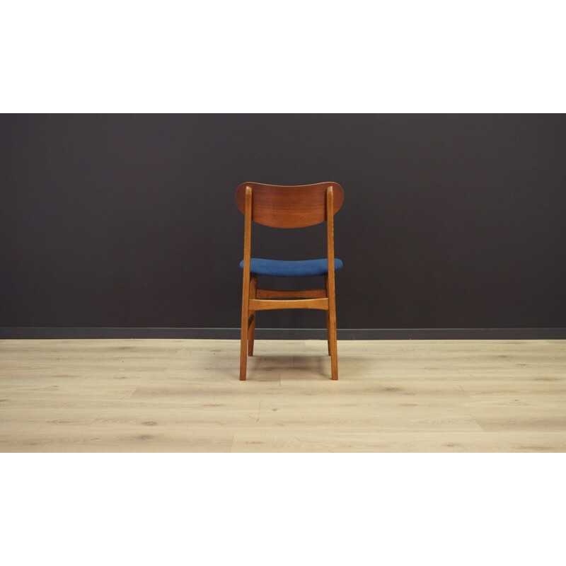 Ensemble de 6 chaises vintage en teck et velours bleu, Danemark, 1960-70