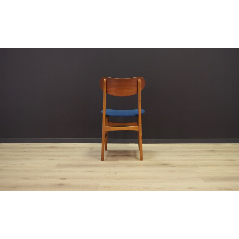 Set of 6 vintage chairs in teak and blue velvet, Denmark, 1960-70s