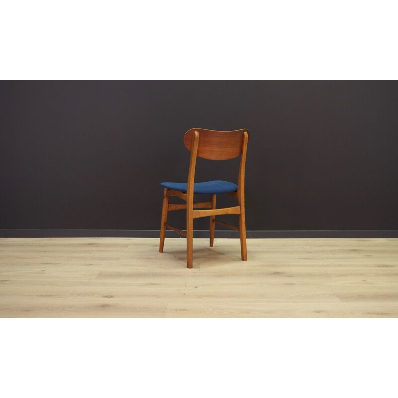 Set of 6 vintage chairs in teak and blue velvet, Denmark, 1960-70s