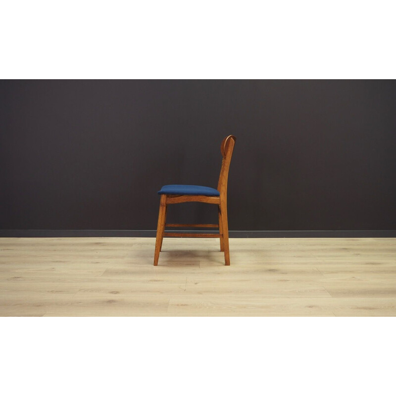 Ensemble de 6 chaises vintage en teck et velours bleu, Danemark, 1960-70