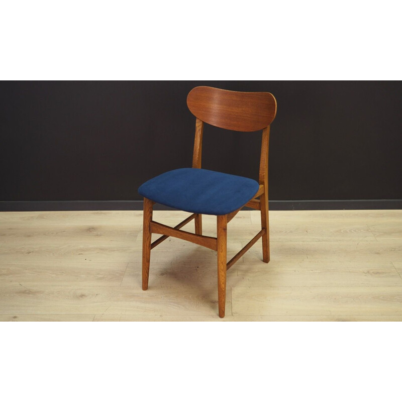 Set of 6 vintage chairs in teak and blue velvet, Denmark, 1960-70s