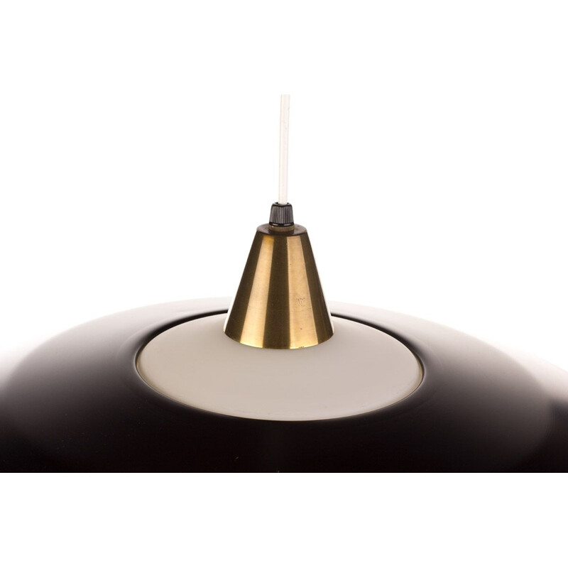 Vintage black and grey brass pendant light with opaline glass, Denmark, 1960s