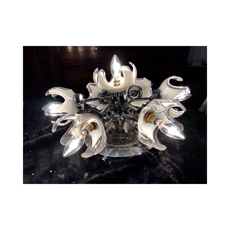 Vintage Murano glass ceiling LIGHT by Mazzega, Italy, 1960s