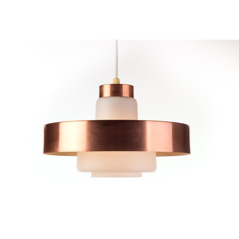 Vintage pendant lamp in copper and opaline glass, Denmark