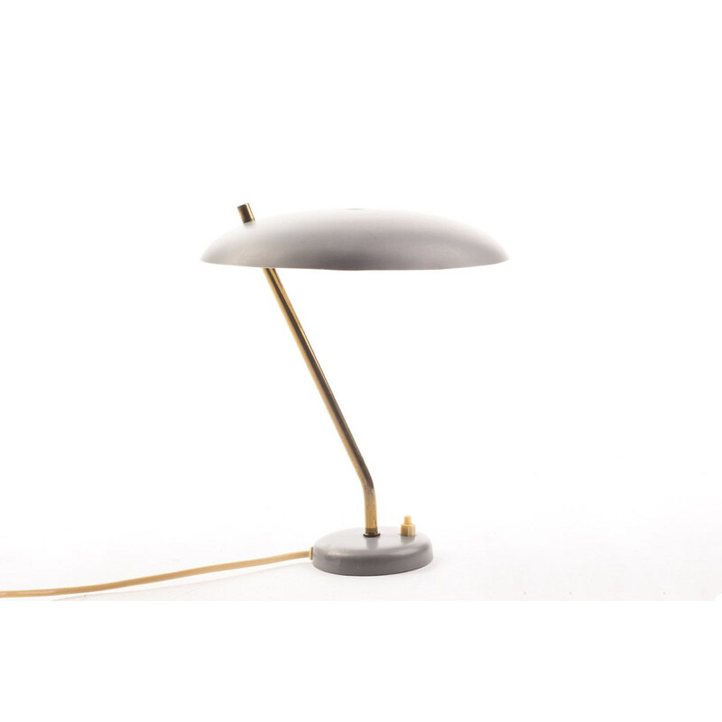 Vintage grey and brass desk lamp, Denmark, 1950-60s