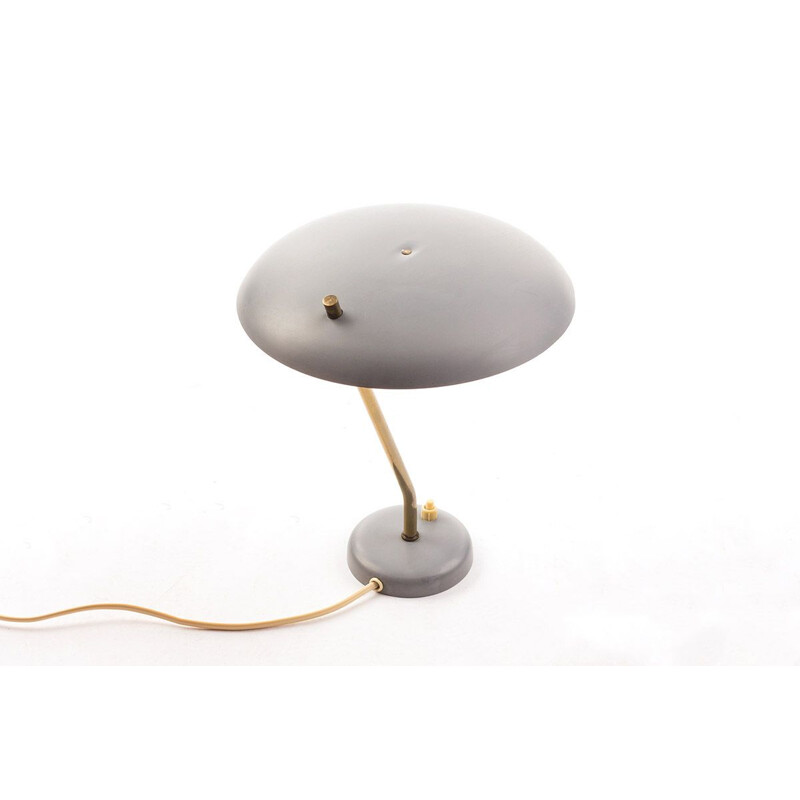 Vintage grey and brass desk lamp, Denmark, 1950-60s