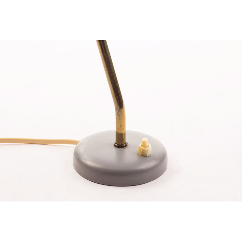 Vintage grey and brass desk lamp, Denmark, 1950-60s