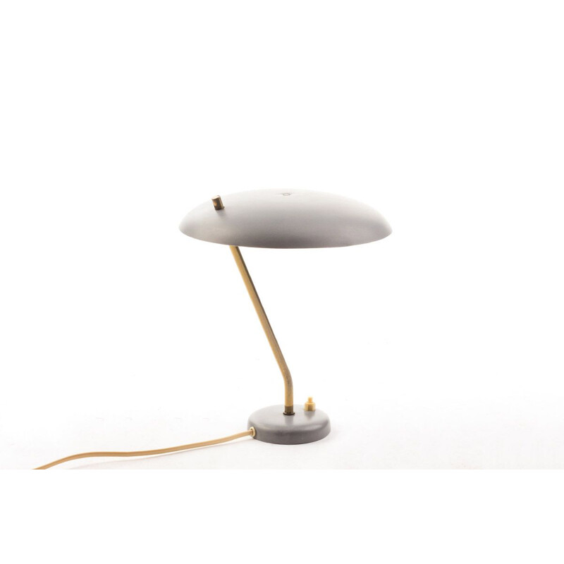 Vintage grey and brass desk lamp, Denmark, 1950-60s