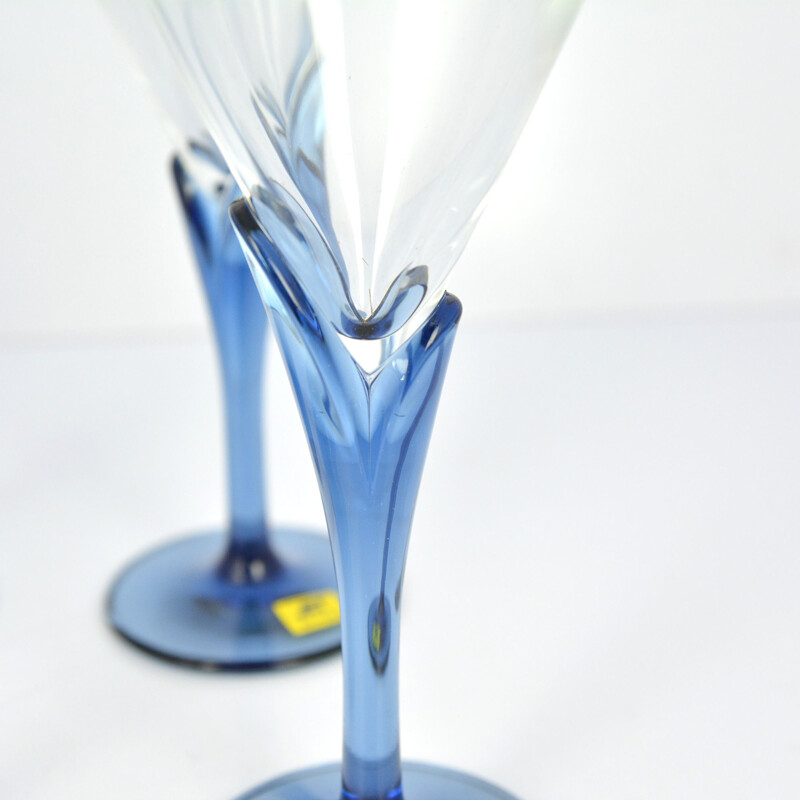 Set of 6 vintage crystal glasses Florian Blue for Light & Music by Luigi Bormioli, Italy of the 1980s