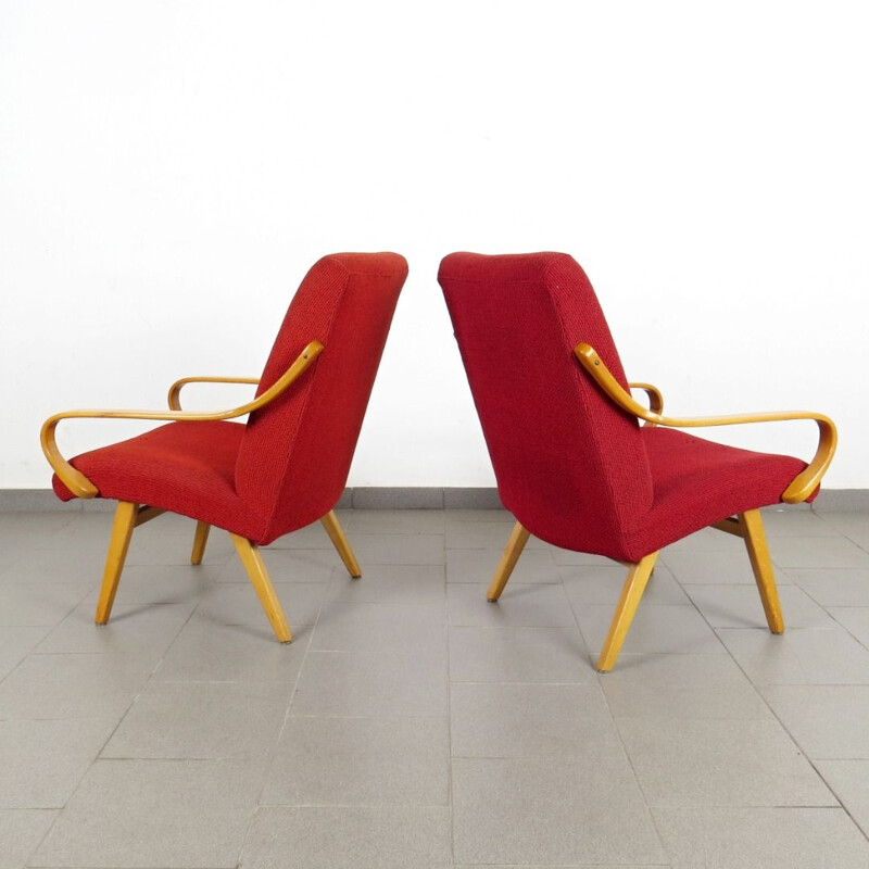 Vintage pair of red Armchairs, Czechoslovakia, 1960