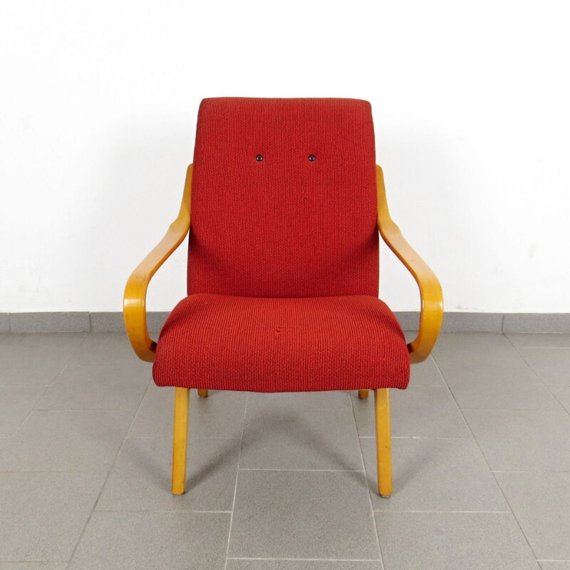 Vintage pair of red Armchairs, Czechoslovakia, 1960