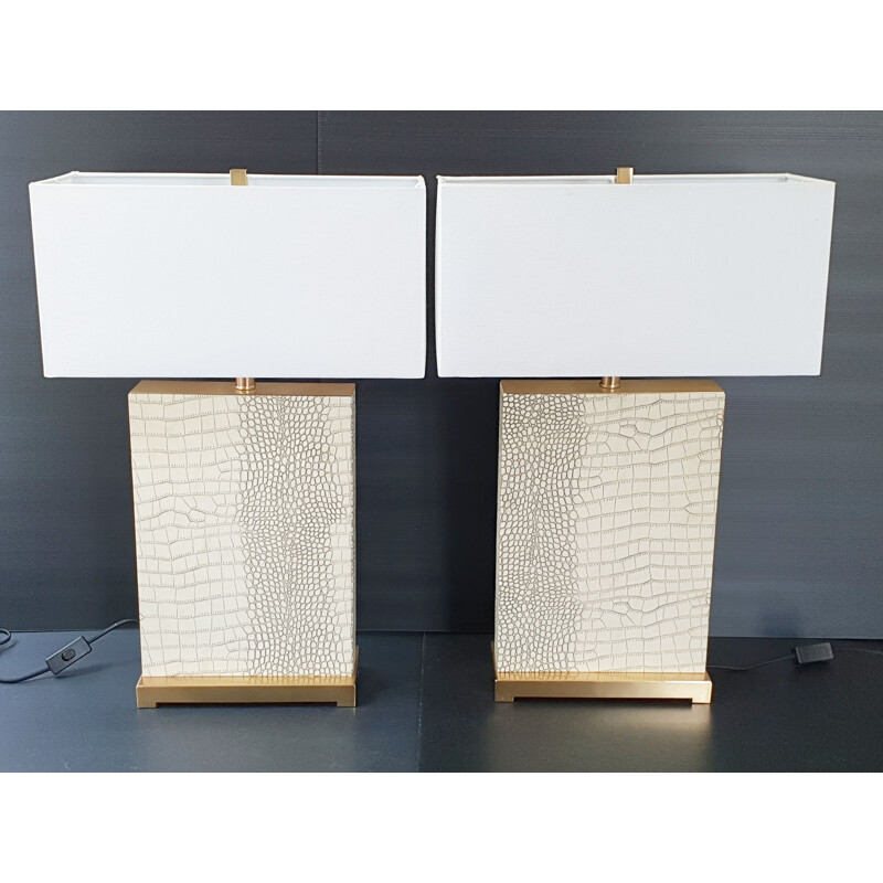 Pair of vintage lamps imitation snakeskin 1970 