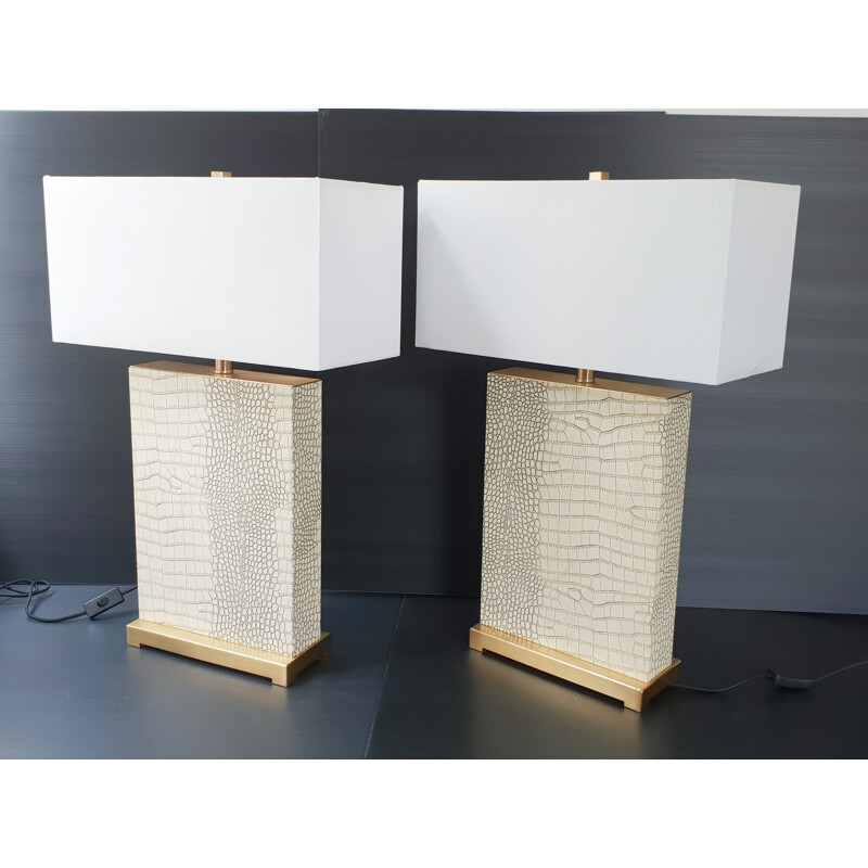 Pair of vintage lamps imitation snakeskin 1970 