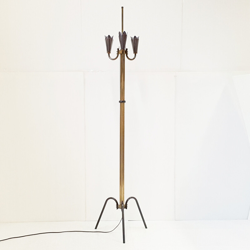 Vintage gold steel floor lamp, France 1950