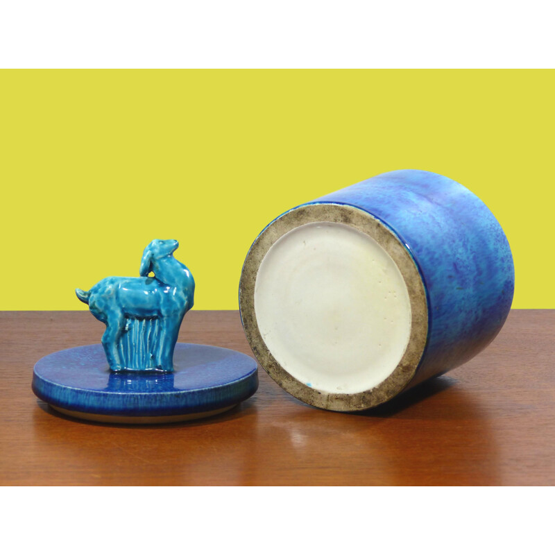 Vaso vintage Art Déco in ceramica smaltata blu