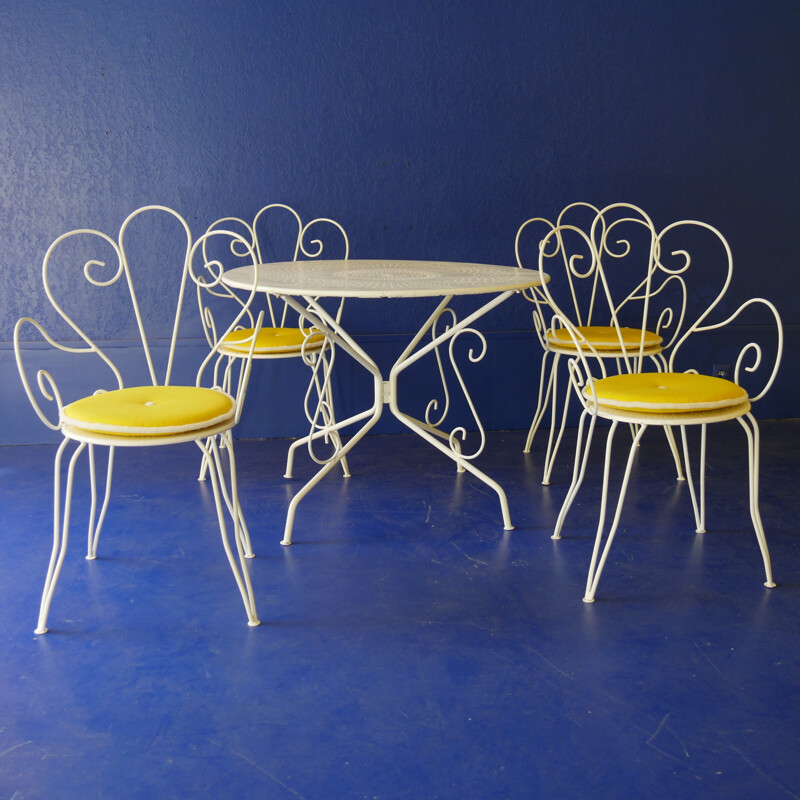 Vintage garden furniture in white metal, 1950