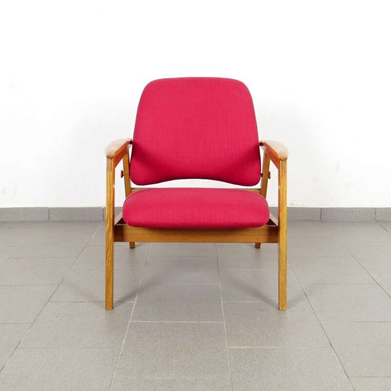Vintage pair of red armchairs, Czechoslovakia 1960
