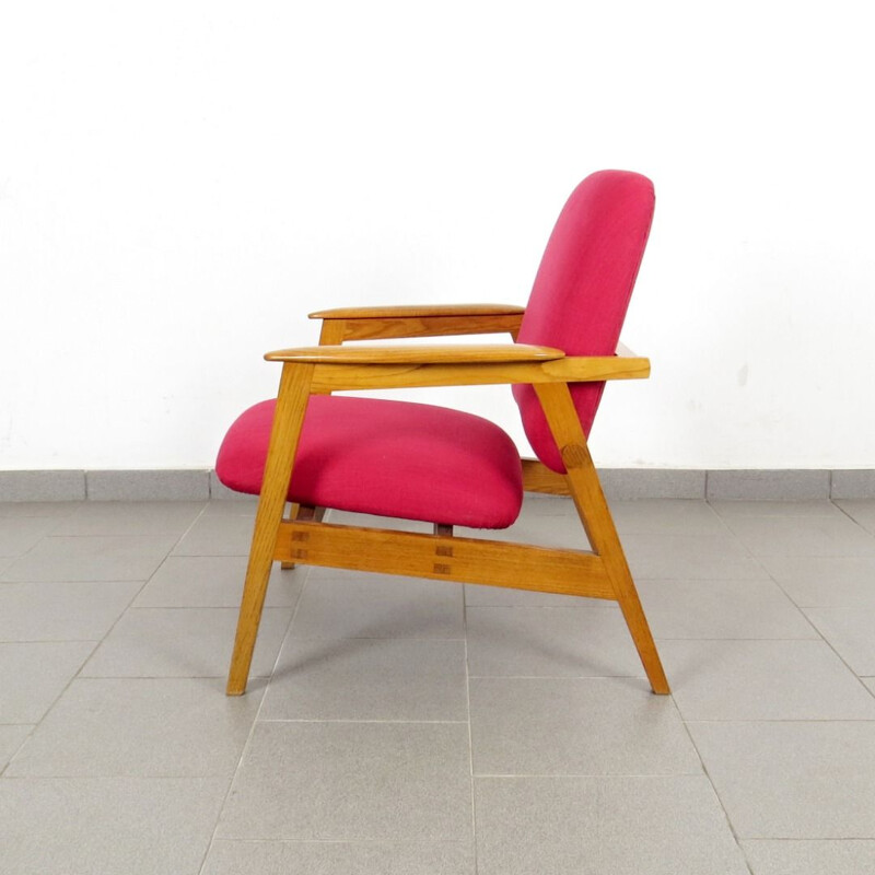 Vintage pair of red armchairs, Czechoslovakia 1960