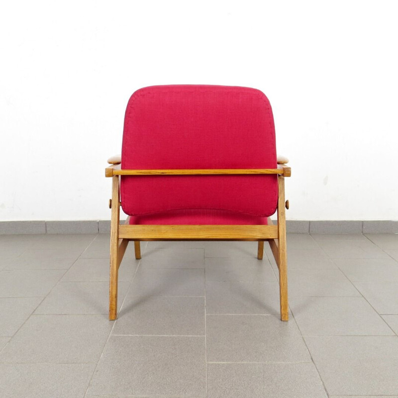Vintage pair of red armchairs, Czechoslovakia 1960