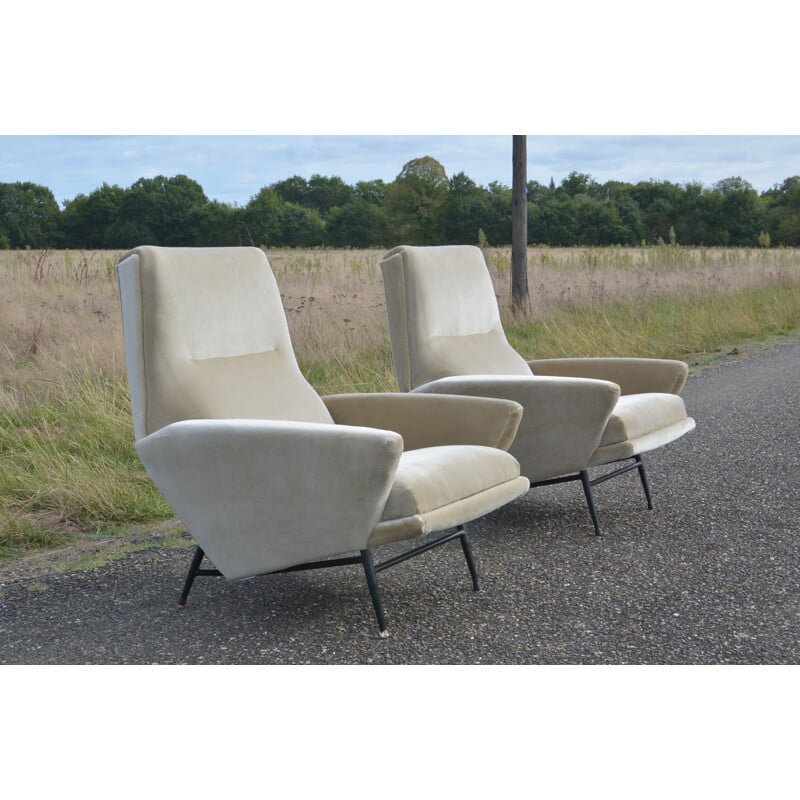 Pair of vintage armchairs by Guy Besnard in velvet 