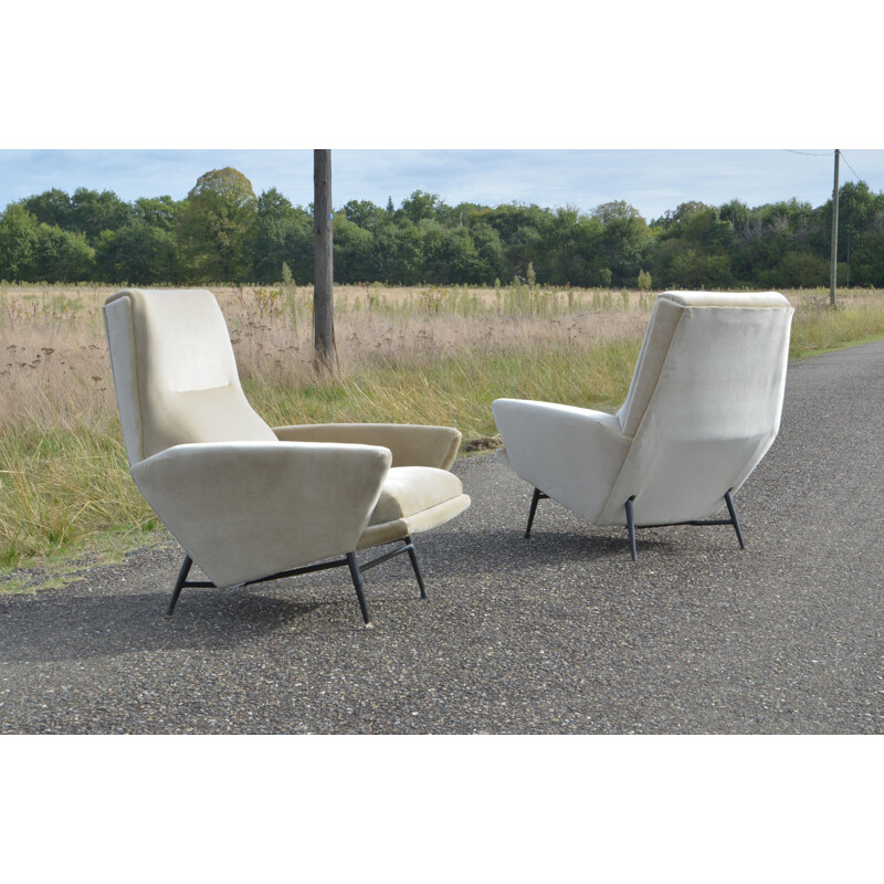 Pair of vintage armchairs by Guy Besnard in velvet 