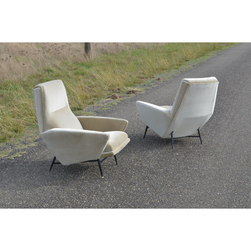 Pair of vintage armchairs by Guy Besnard in velvet 