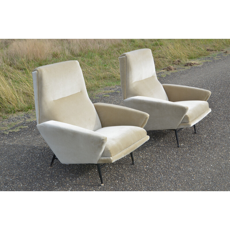 Pair of vintage armchairs by Guy Besnard in velvet 