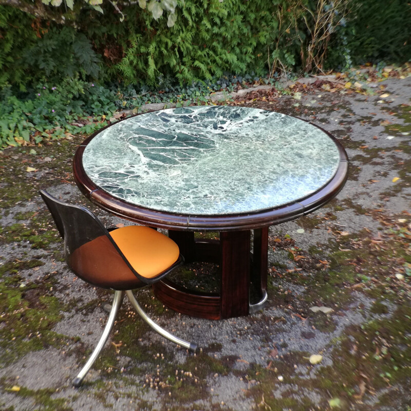 Vintage Green marble and wooden round table