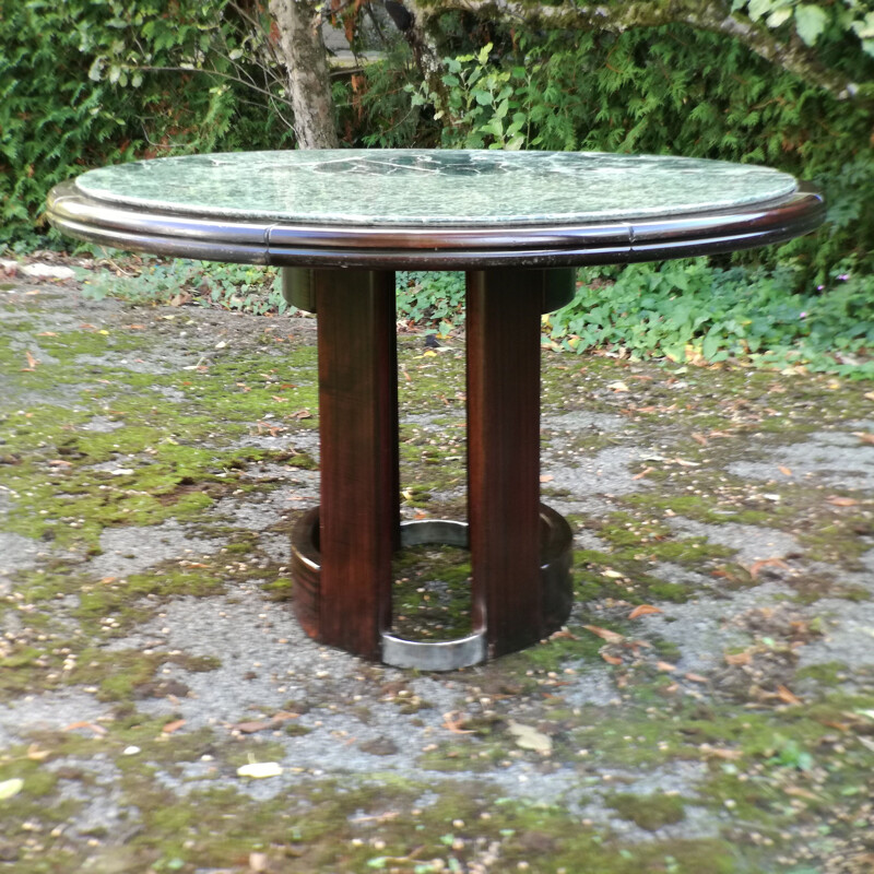 Vintage Green marble and wooden round table