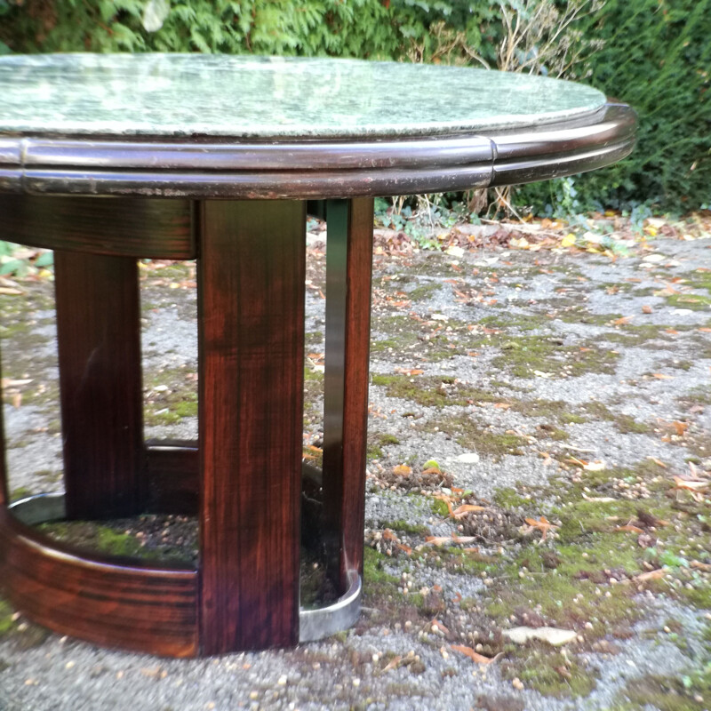 Table ronde vintage en marbre vert et en bois