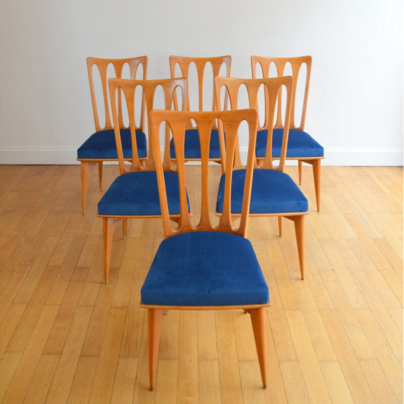 Suite de 6 chaises vintage Gaston Poisson Art Déco, 1950s