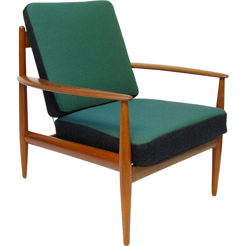 Vintage teakhouten fauteuil met kvadrat stof van Grete Jalk, 1950
