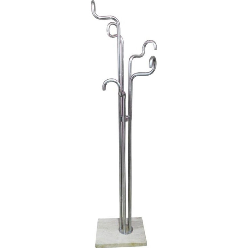 Vintage coat hanger in steel and marble, Italy, 1960s