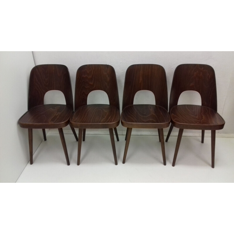 Ensemble de 4 chaises en bois vintage par Oswald Haerdtl, 1950