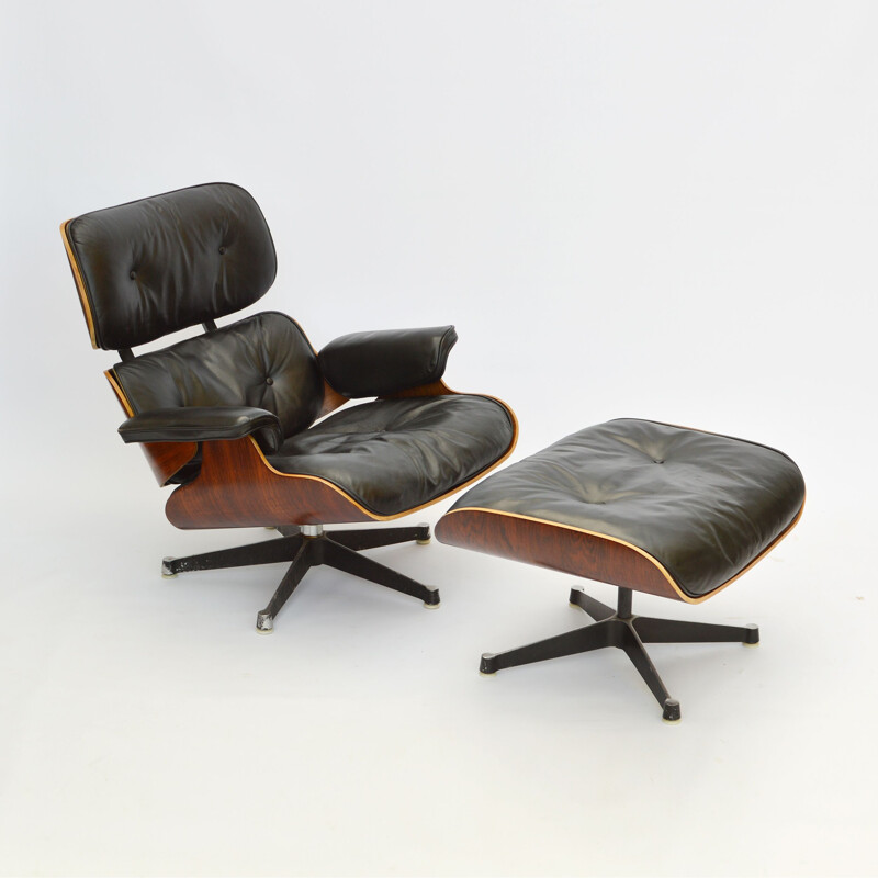 Fauteuil lounge et ottoman vintage en palissandre, Eames, 1963