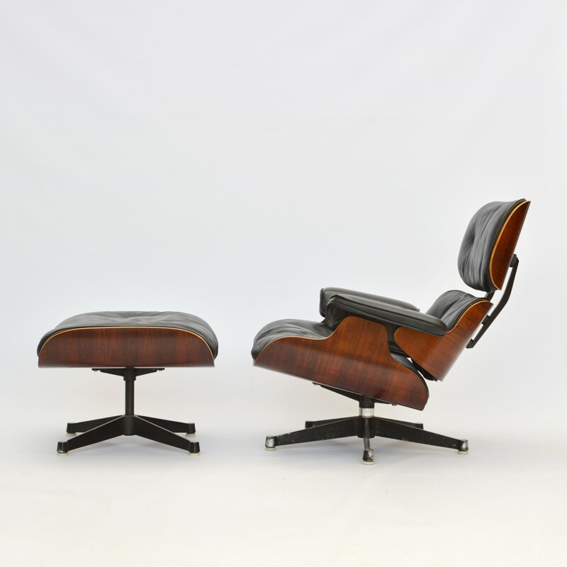 Fauteuil lounge et ottoman vintage en palissandre, Eames, 1963