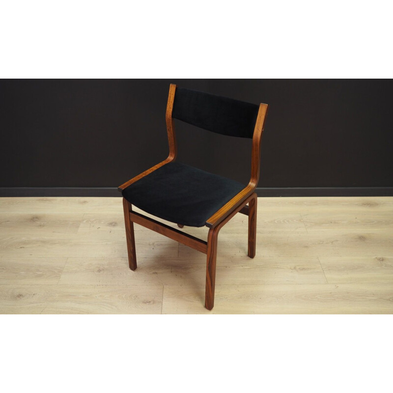 Ensemble de 6 chaises vintage en velours noir, Danemark, 1960-70