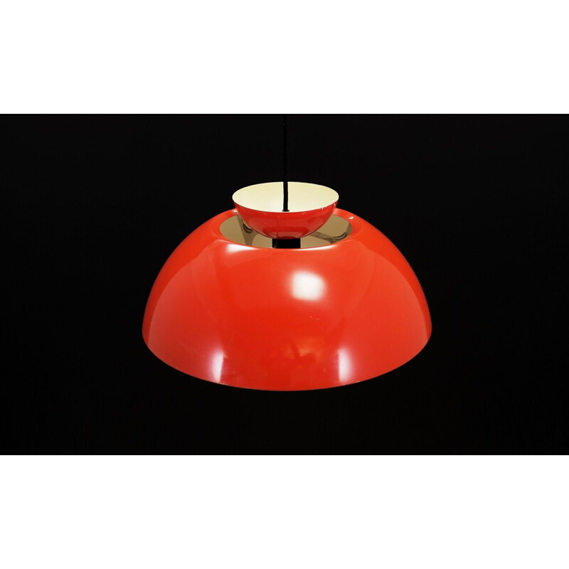 Vintage red steel pendant light, retro design, 1960-70s