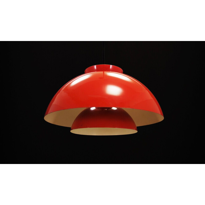 Vintage red steel pendant light, retro design, 1960-70s