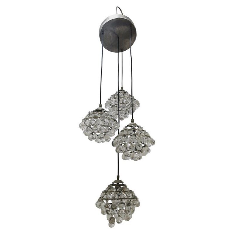 Vintage chandelier in steel and glass by Zero Quattro, Italy, 1950s