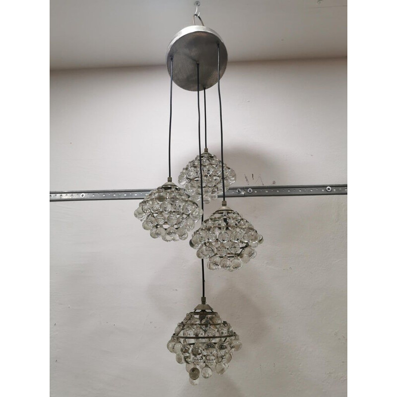 Vintage chandelier in steel and glass by Zero Quattro, Italy, 1950s